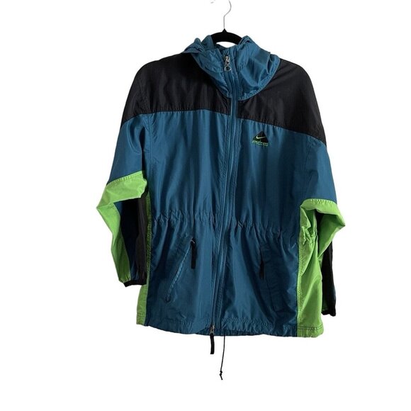 Vintage Nike ACG Men S Blue/Green/Black Drawstring Waist Zip Up Windbreaker
